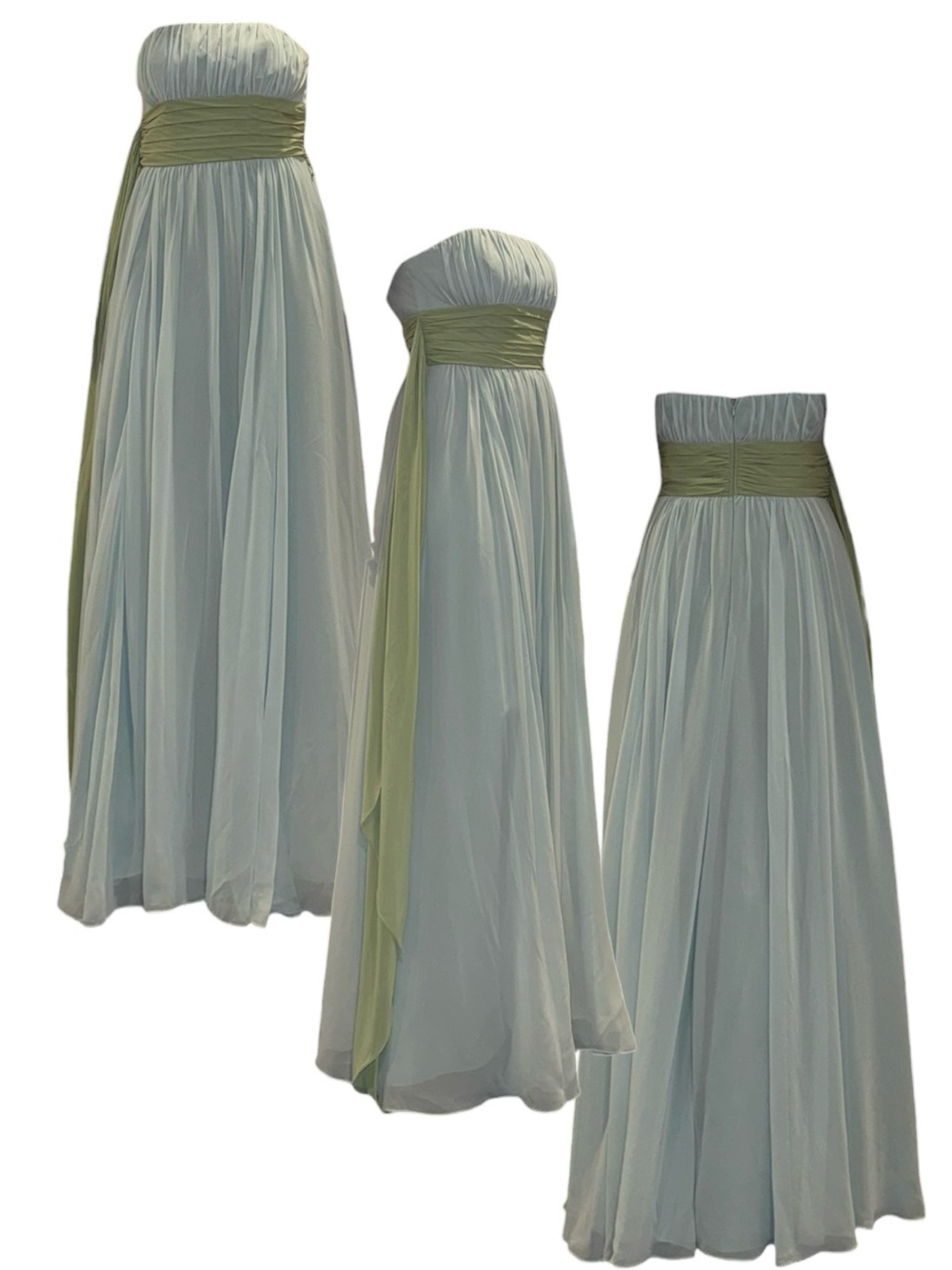 Blue Strapless Dress With Green Strap